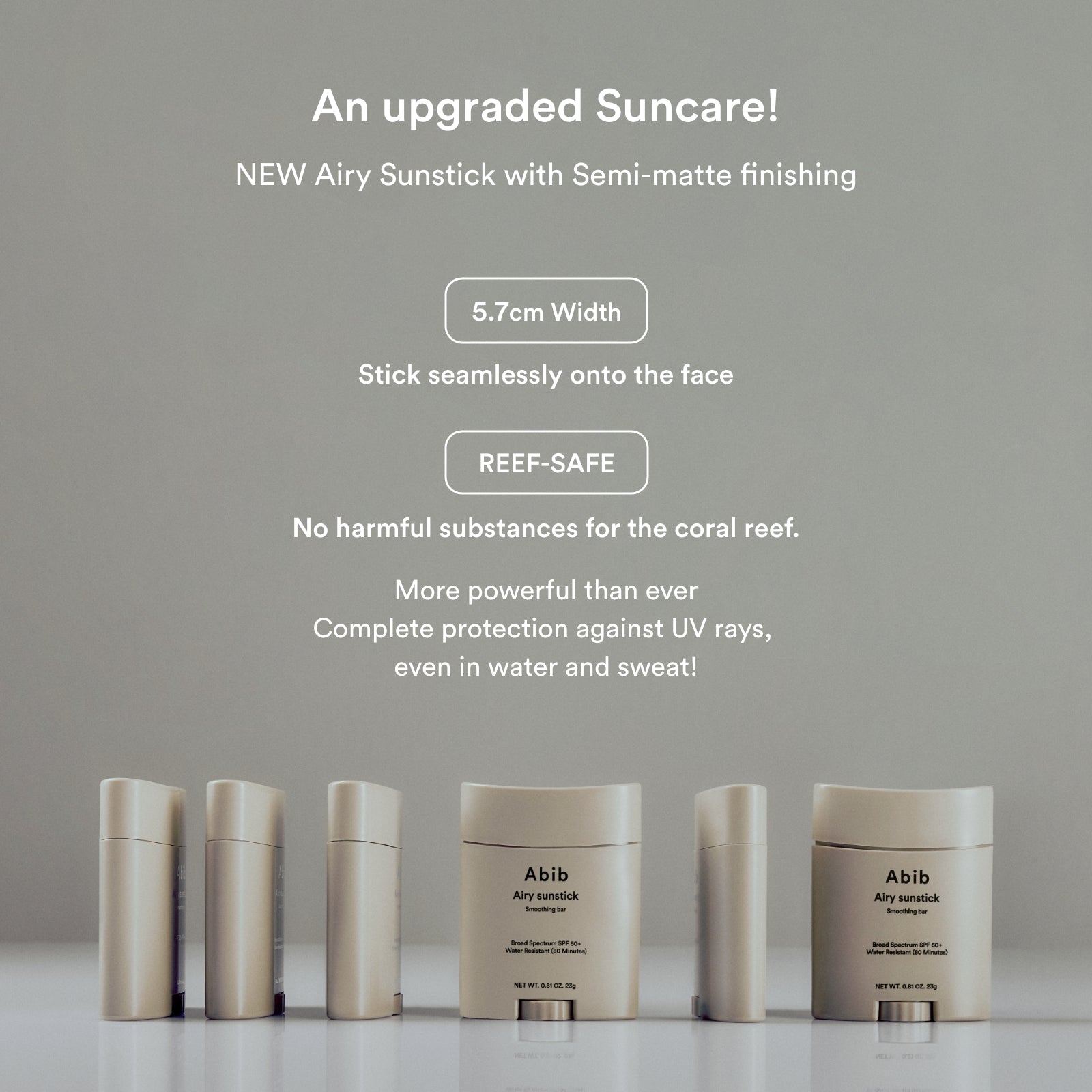 Abib Airy Sunstick with product details on a gray background